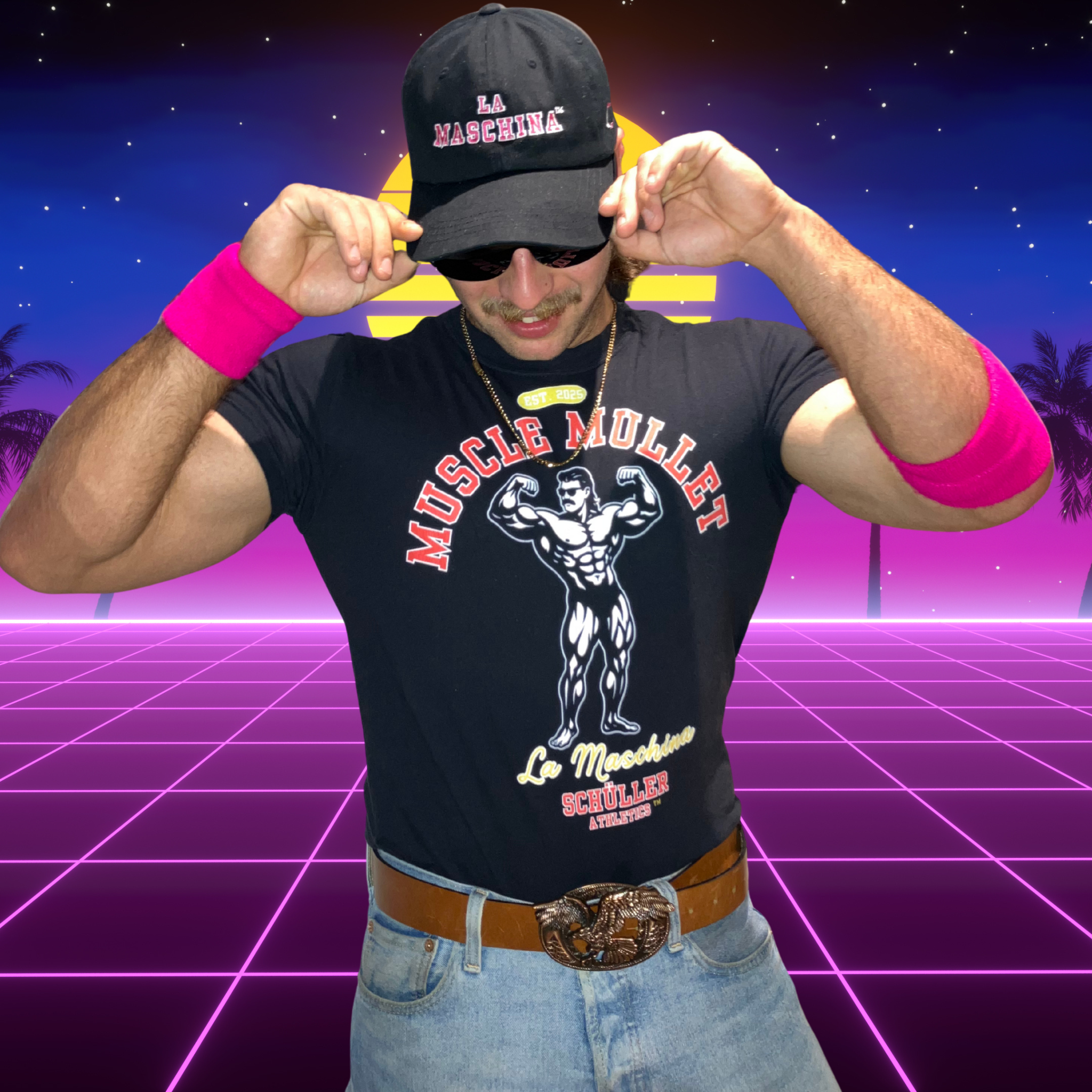 Muscle Mullet - Miami Black Shirt (Maschina Fit)